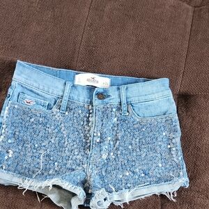 Hollister Light Blue Sequin Jean Shorts